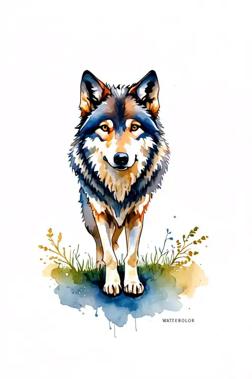 Watercolor Wolf Standing