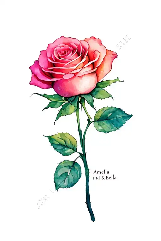 Long Stem Rose With The Names Amelia And Bella