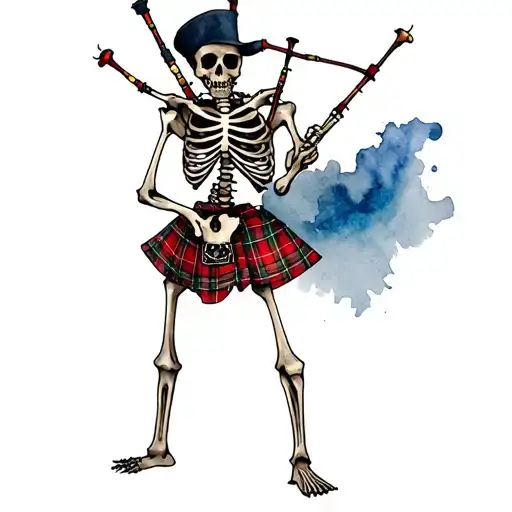 Morgan Clan Tartan Kilt Skeleton Playing Bagpipes