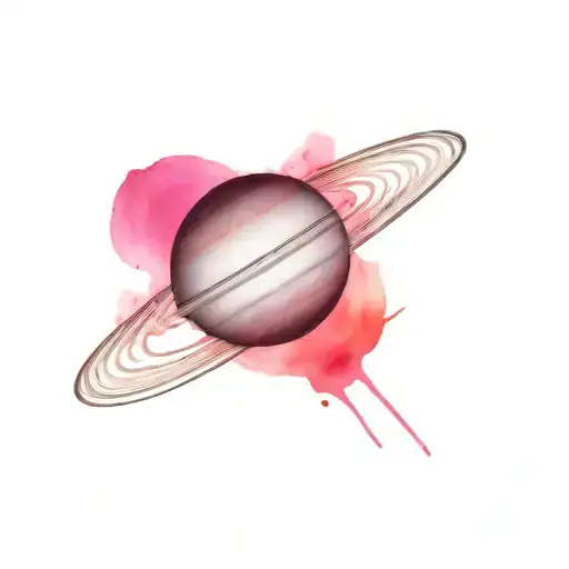 Saturn Made Of Black Lines With A Vibrant Watercolor Backround