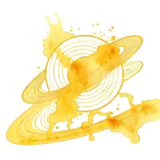 Saturn In Black Line Art With Vibrant Watercolor Backround