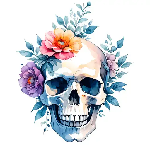 Contorted Skull Growing Flowers Intertwined