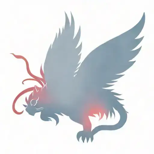 Red And Black Tiger With Demon Wings Spread