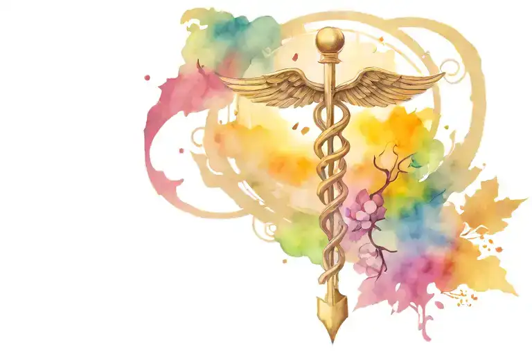 Caduceus Symbol Combined With Watercolor Background