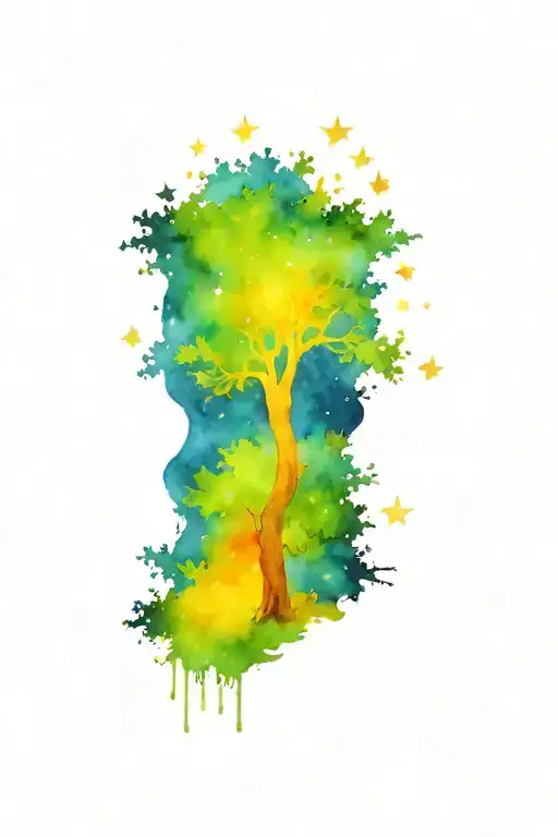 Boy Under Tree Stars Color