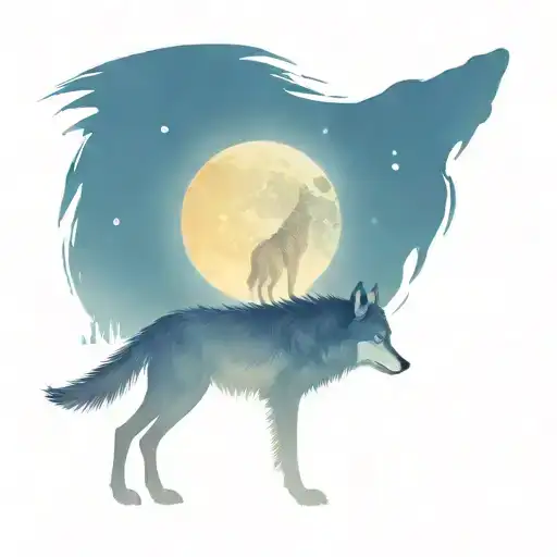 Detailed Pretty Wolf Howling At The Moon