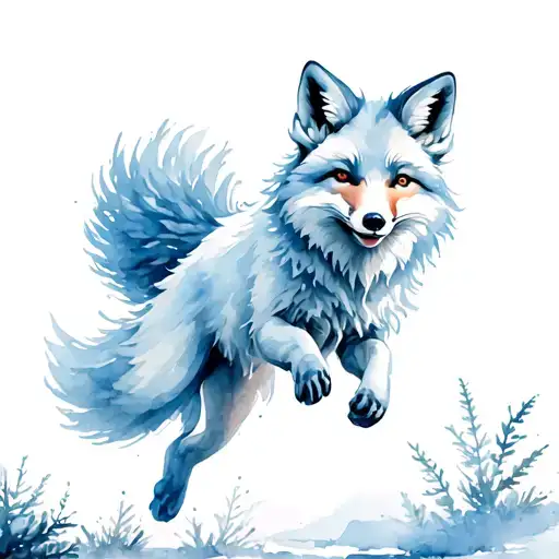 Nine Tail Arctic Fox Jumping