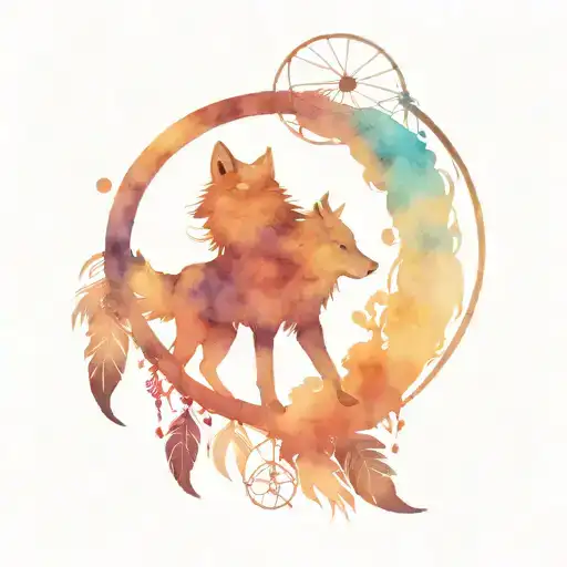 Disney Themed Silhouette With Wolf And Dream Catcher In The Middle