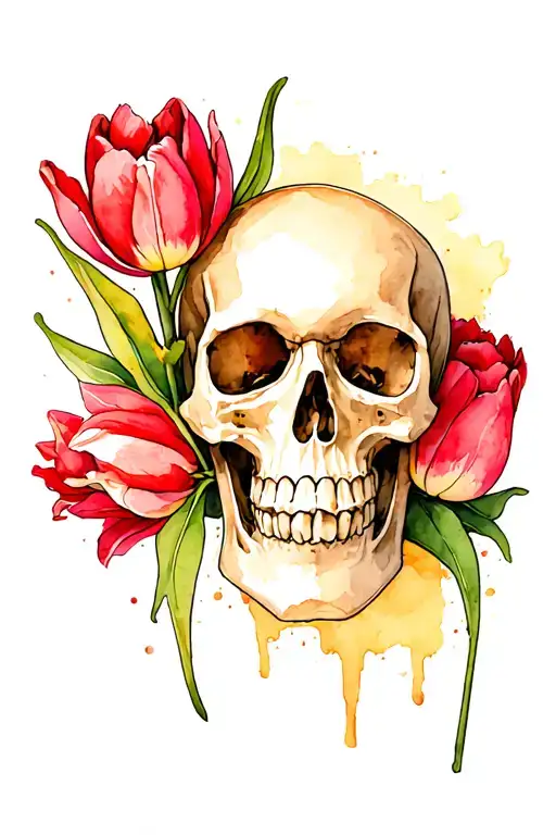 Skull And Tulips