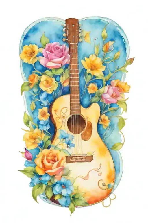 Country Guitar With Flowers Blooming