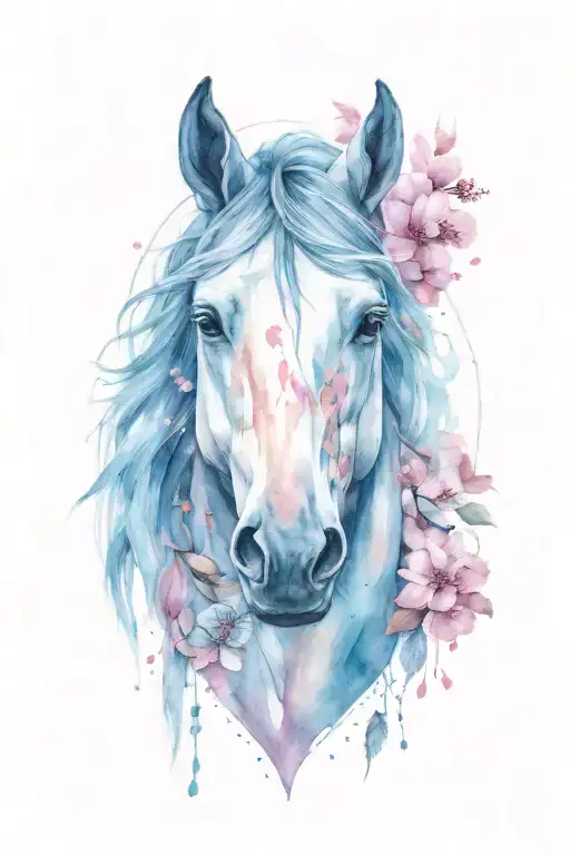 Horses With Gem Shapes With Dream Catcher And Cherry Blossom