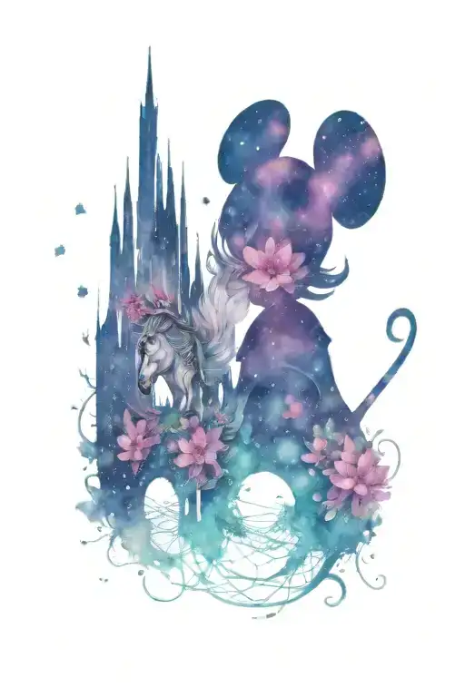 Pegasus With Gem Shapes With Dream Catcher And Cherry Blossom