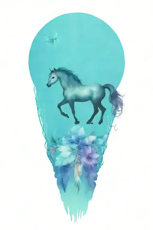 Pegasus Horse With Dream Catcher Entangled With Gem Shapes