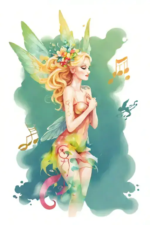 Blonde Fairy With Music Notes For Wings