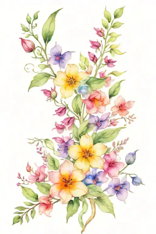 Vine Of Wildflowers With Various Animals