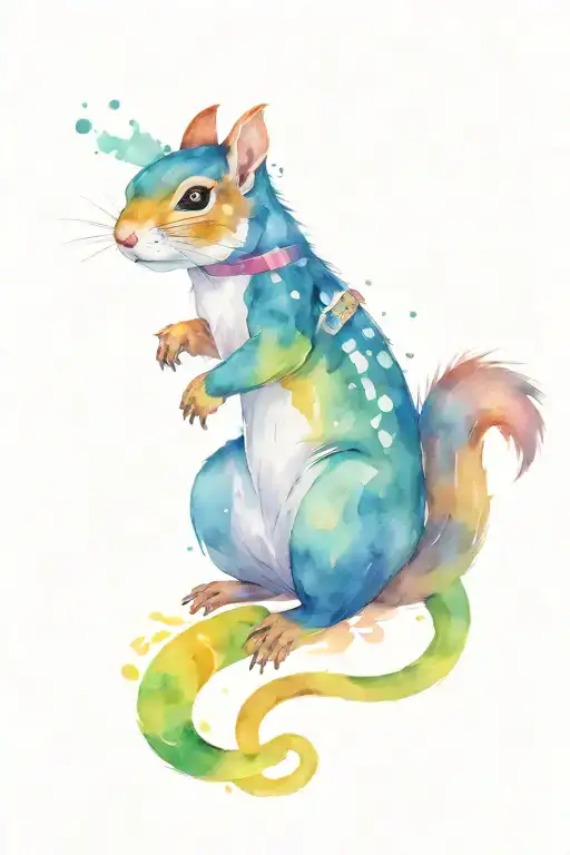 A Gangster Squirrel With A Colorful Snake Around Its Neck