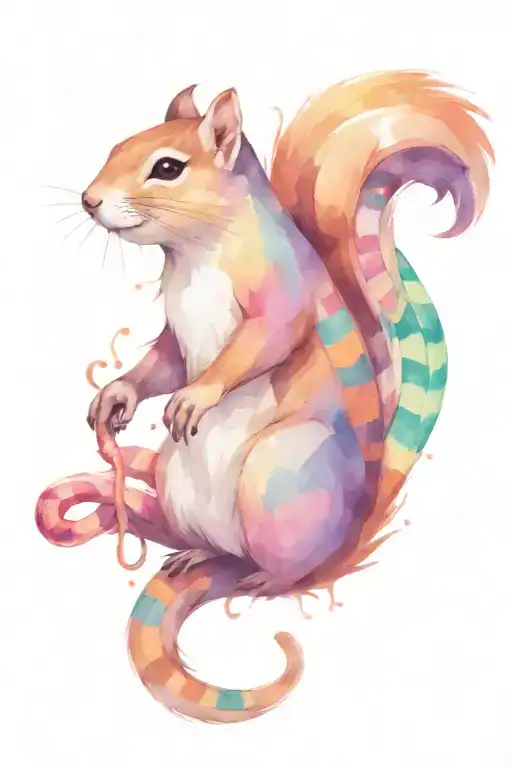 A Gangster Squirrel With A Colorful Snake Wrapped Around Its Neck
