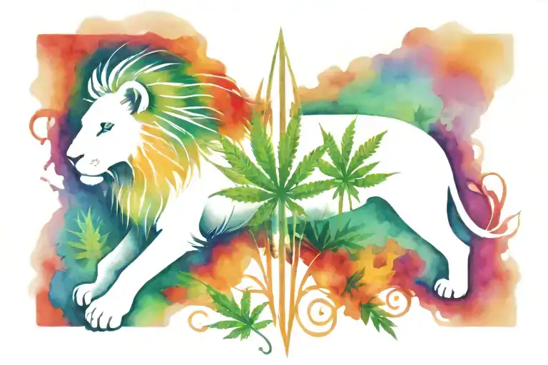 Cross With Lion And Marijuana Leaf