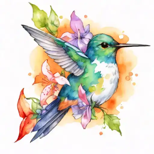 Hummingbird And Canterbury Bell Flowers