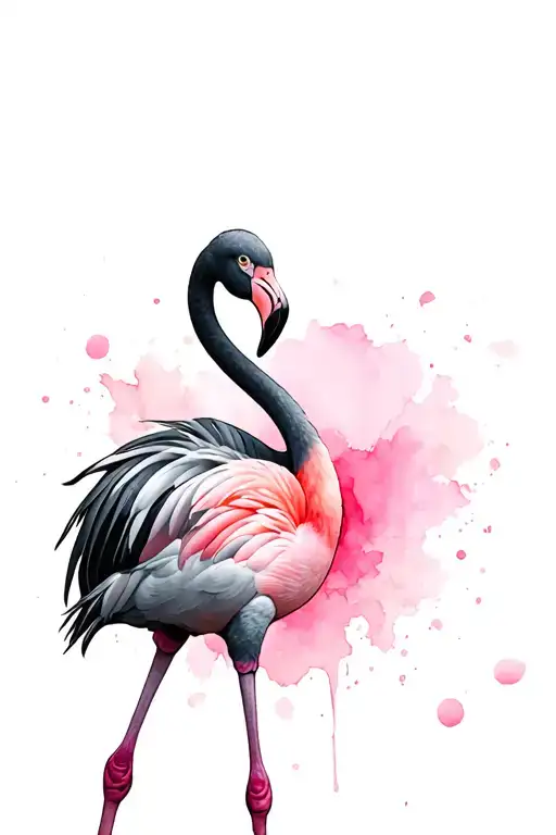 Black And Gray Full Body Flamingo With A Pink Background