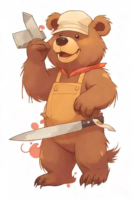 Bear Chef Giving Thumbs Up And Holding A Chef Knife