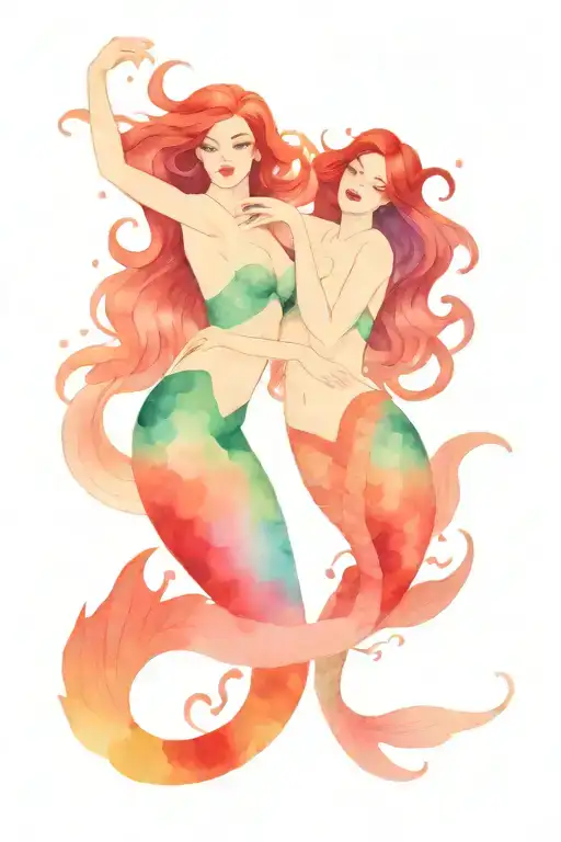 Picses With 2 Mermaid Swimming Gracefully
