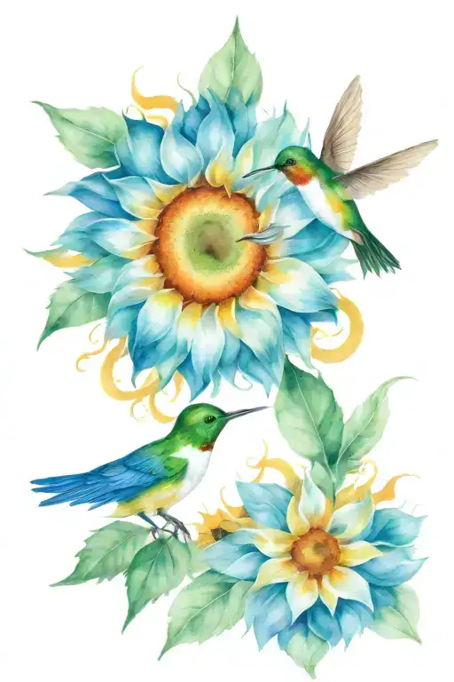 Sunflower And Hummingbird Flying