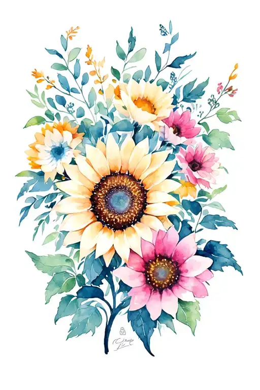 Sunflower Surrounded By Flowers Intertwined