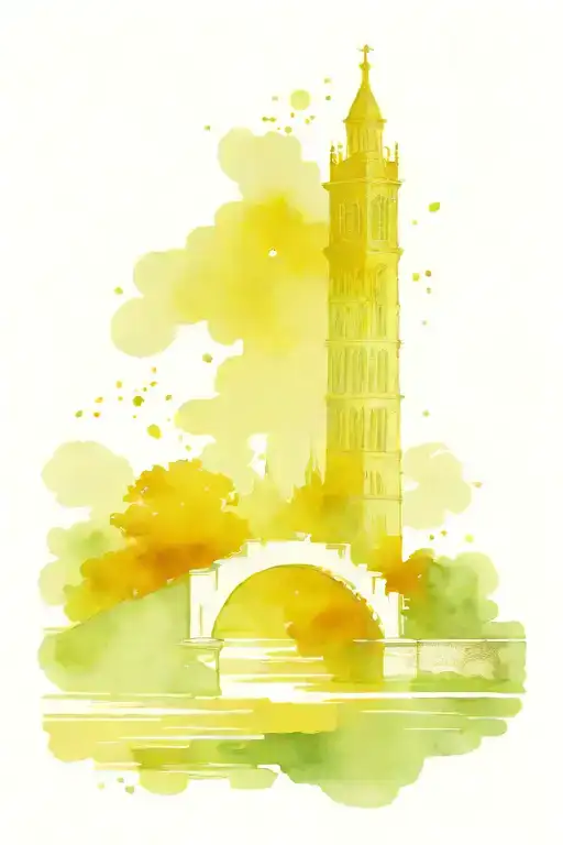 River Nene And Northampton Lift Tower Silhouetted Against Green And Gold Water Colour