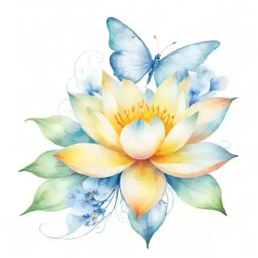 Butterfly And Lotus Flower