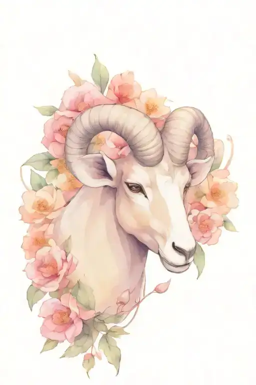 Head Of The Sign Of Aries Between Flowers Growing