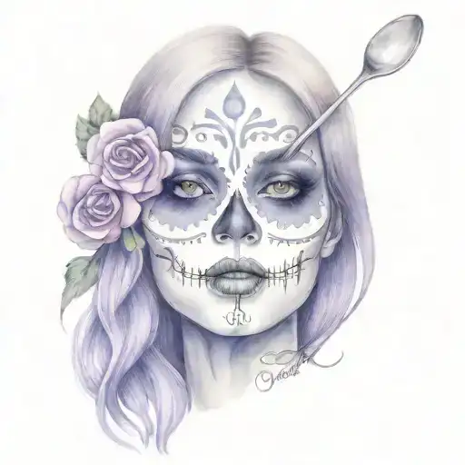 A Girl Who Is A Sweet Pea Sitting On A Spoon O Sugar Skull