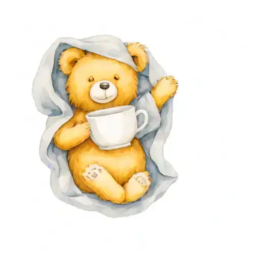 Teddy Bear In A Grey Robe And Holding A Hot Cup Of Coffee