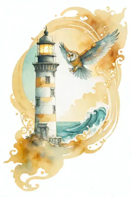 Lighthouse Waves Owl Poseidon Trident