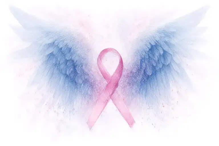 Angel Wings Made Into Cancer Ribbon Intertwined