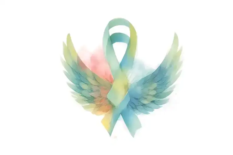 Angel Wings Made Into Cancer Ribbon Intertwined