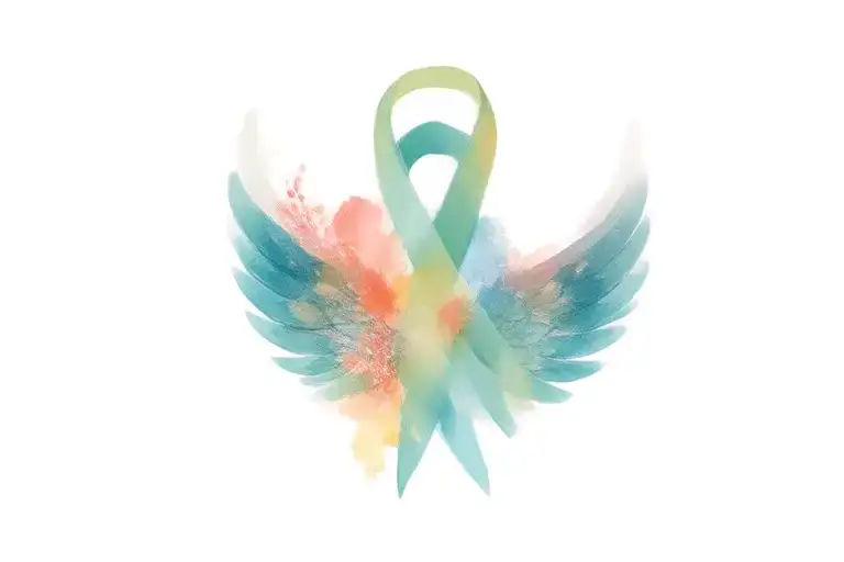 Angel Wings Made Into Cancer Ribbon Intertwined