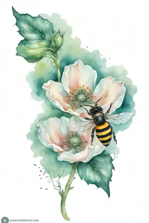 Bee And Poppy Flower