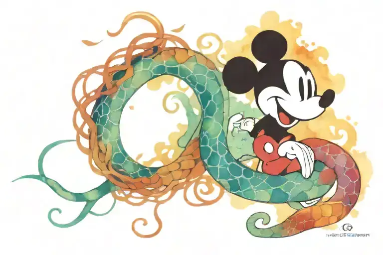 Mickey Mouse With Medusa Snakes Coming