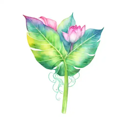 Monstera Leaves Cradling A Lotus Flower With Iridescent Effervescent Life Force In The Background