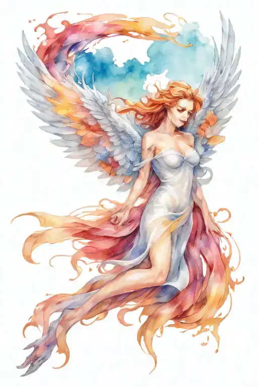 Angel Phoenix Rising From The Ashes Holding Dagger