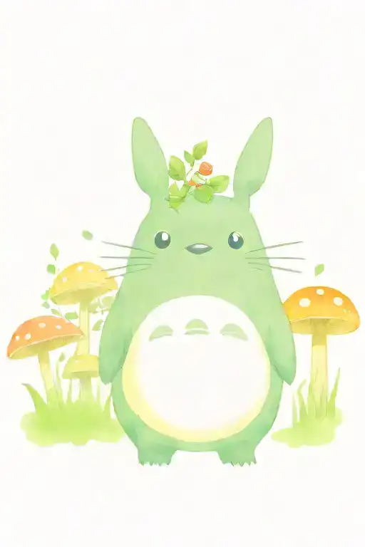 Psychedelic Totoro With Mushrooms And Kodama