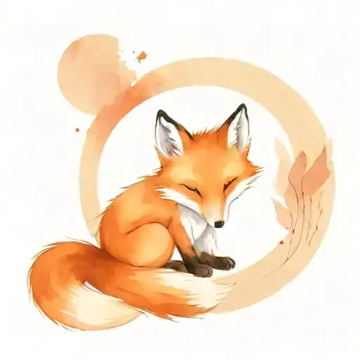 Fox Sitting With Tail Wrapped Around Him Staring Up At Moon
