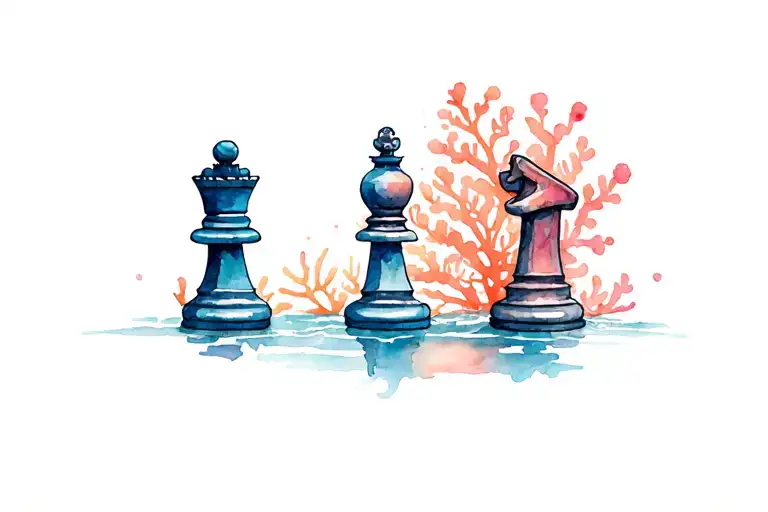Chess Pieces In Coral Reef