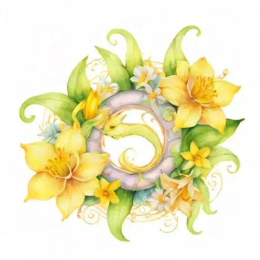 Pisces Zodiac Sign With Daffodils Around