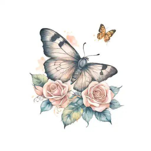 Moth And Rose Tattoo Design