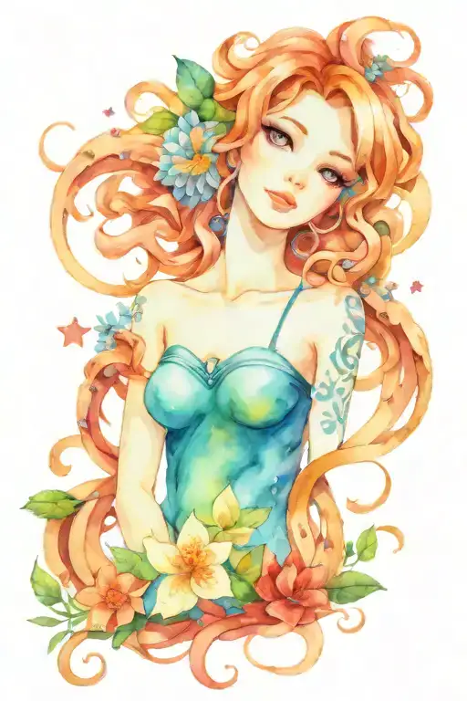 Anime Medusa With Flowers Hearts And Galaxy Stars