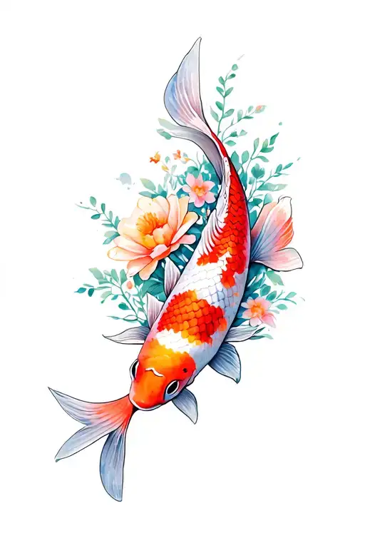 Koi Fish Surrounded By Flowers Blooming