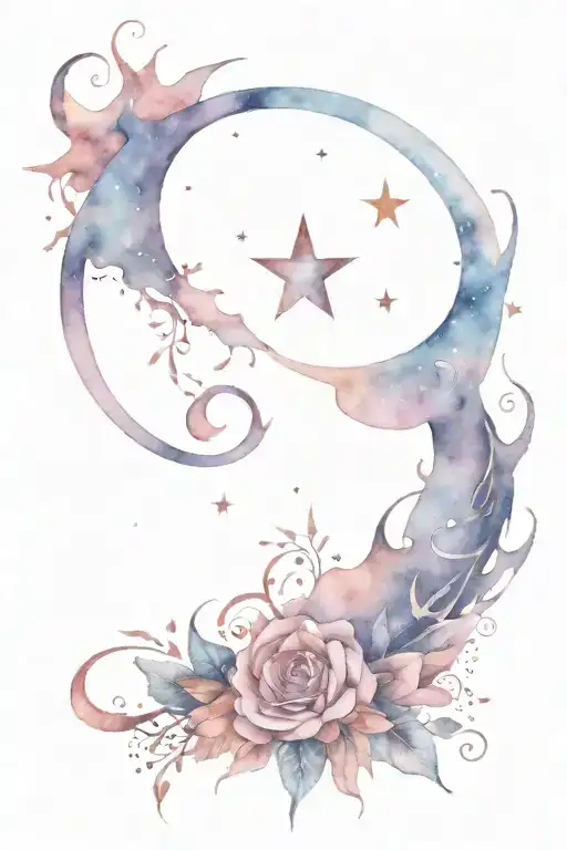 Tattoo Design Anti Possession Symbol Surrounded By A Crescent Moon And Stars
