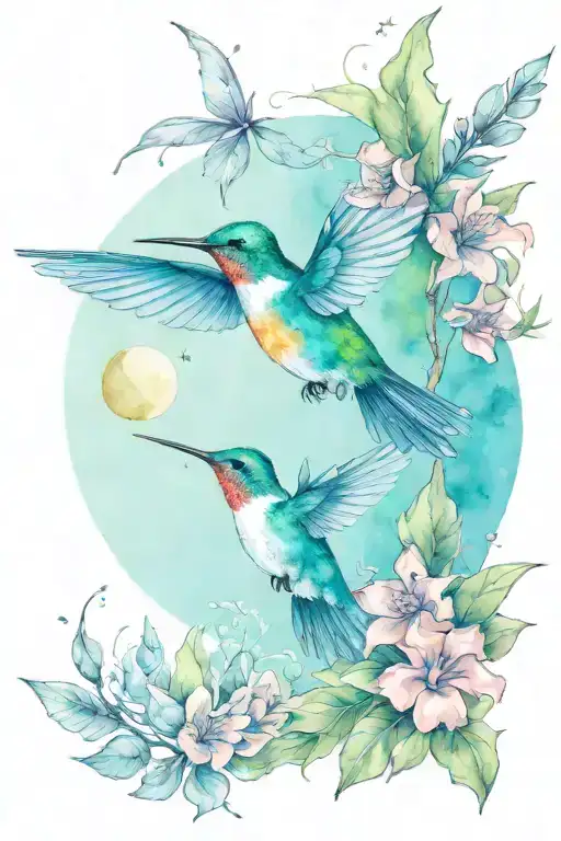 Hummingbird And Floral Moon
